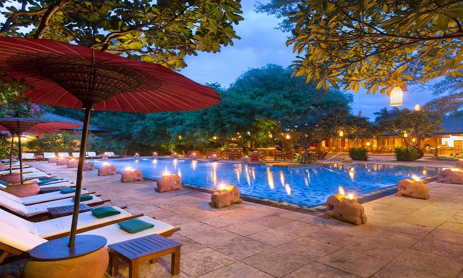 Hotel pool at Tharabar Gate, Old Bagan, Myanmar